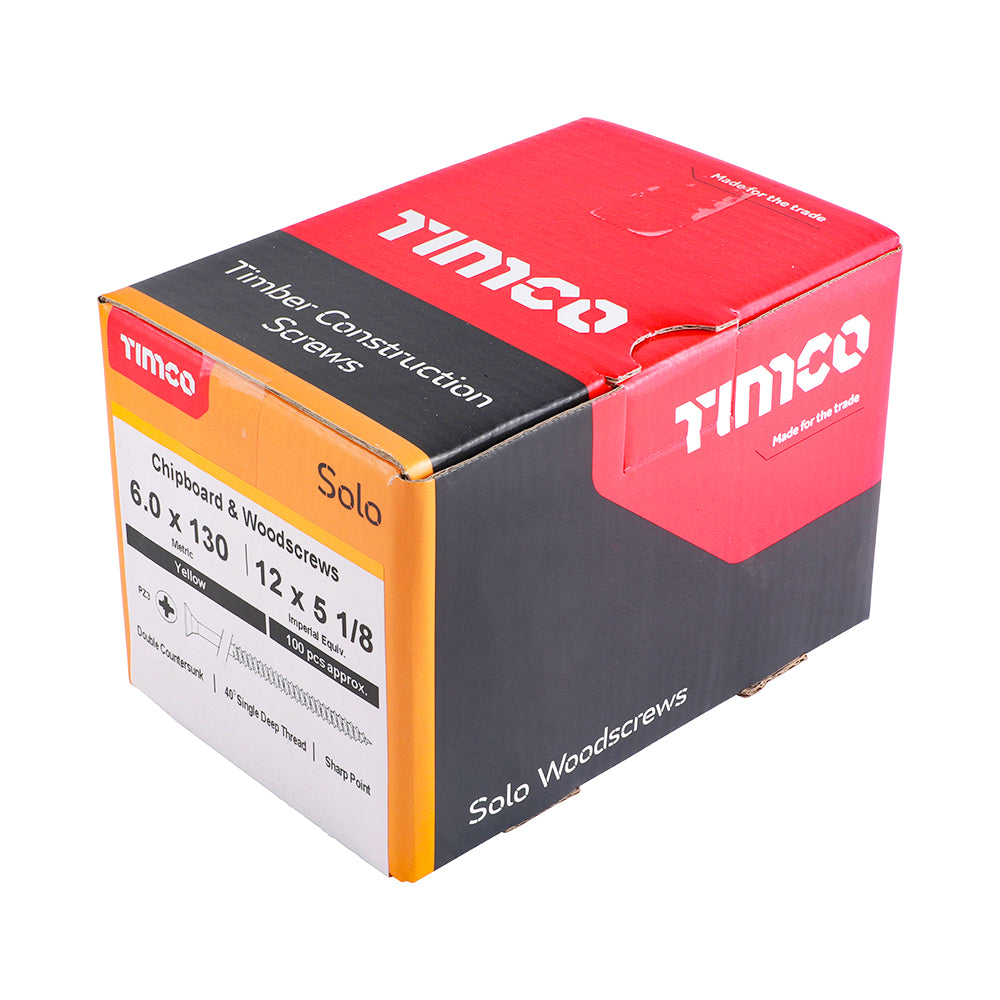 TimCo 6.0 x 130mm Yellow Wood Screw Pozi CS (100 Pack)
