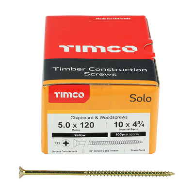 TimCo 5.0 x 120mm Yellow Wood Screw Pozi CS (100 Pack)