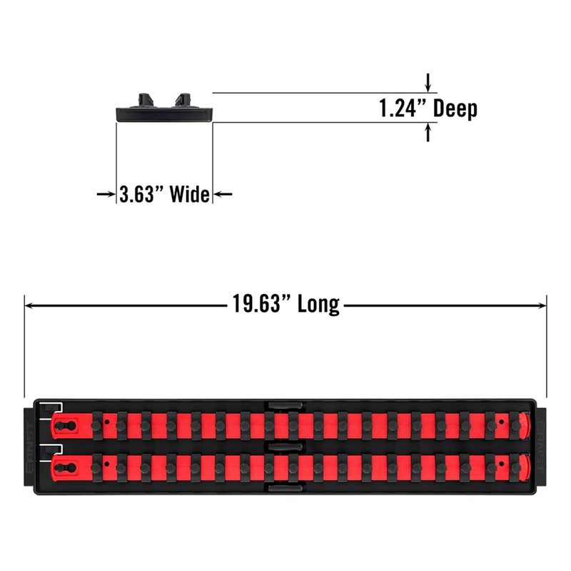 Ernst 2 Rail Twist Lock 3/8" Socket Boss® Storage Organiser Rail 18” Red