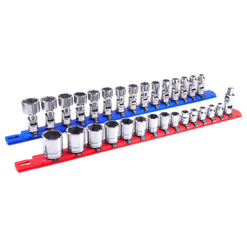 Ernst 13-Inch Socket Rail Organizer with 14 3/8-Inch Twist Lock Clips, Red (8415)