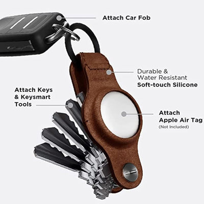 KeySmart Air Compact Keyring Key Holder Leather Rustic Brown For Apple Airtag