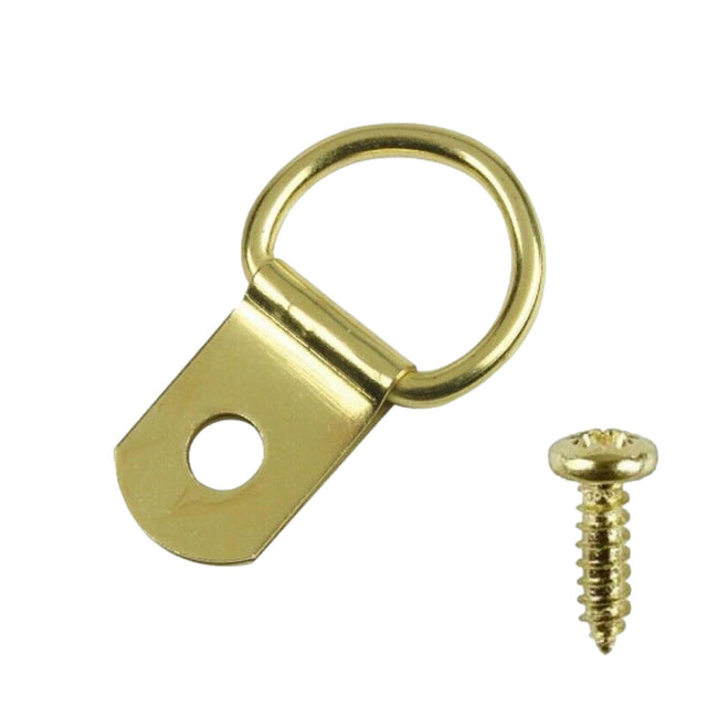 Taskar Brass Picture Hanging D Rings & Screws (100 Pack)