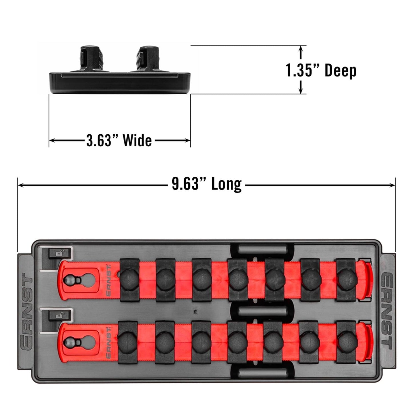 Ernst 8554 1/2" Socket Boss Storage Organiser 2-Rail Twist Lock 8" Red