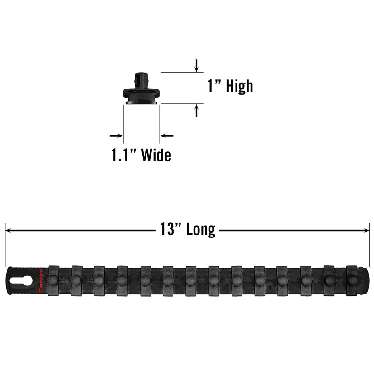 Ernst 8424 13" Socket Rail Organiser with 14 3/8" Twist Lock Clips, Black