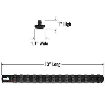 Ernst 8424 13" Socket Rail Organiser with 14 3/8" Twist Lock Clips, Black
