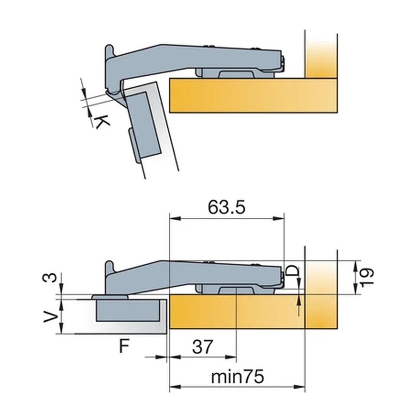Titus S Type 110/90° Blind Panel Hinge 248-0742-050-SY