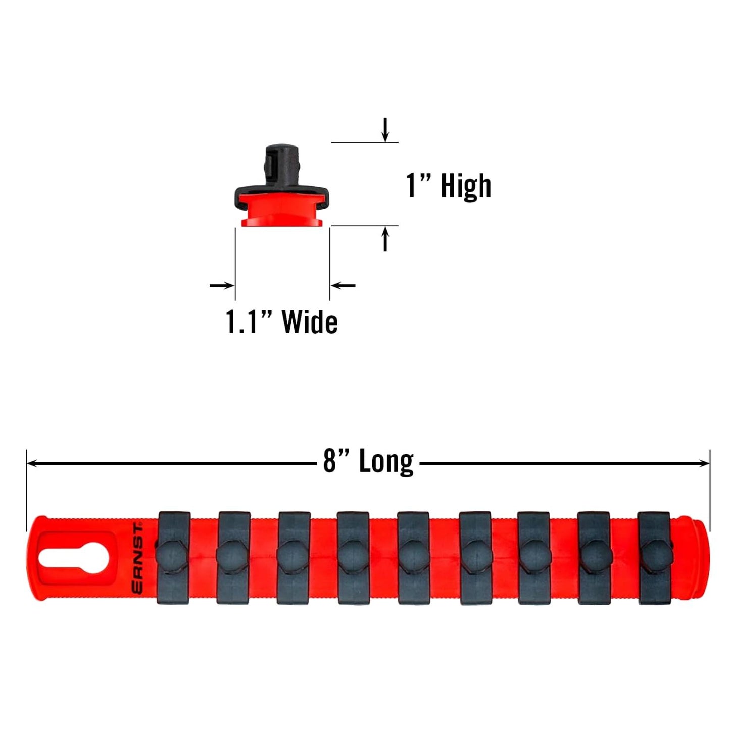 Ernst 8411 8-Inch Socket Organizer with 9 3/8-Inch Twist Lock Clips, Red