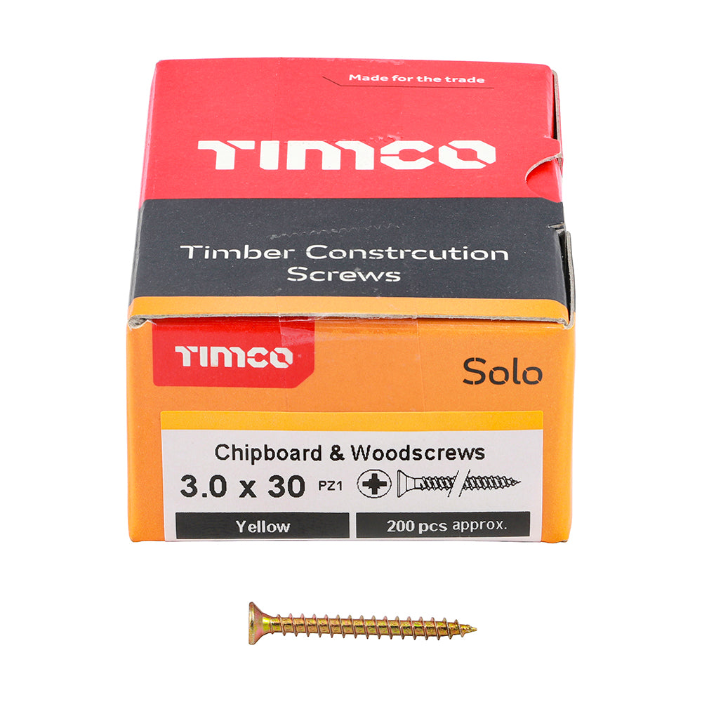 TimCo 3.0 x 30mm Yellow Wood Screw Pozi CS (200 Pack)