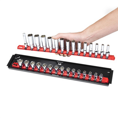 Ernst 2 Rail Twist Lock 1/4" Socket Boss® Storage Organiser Rail 18” Red