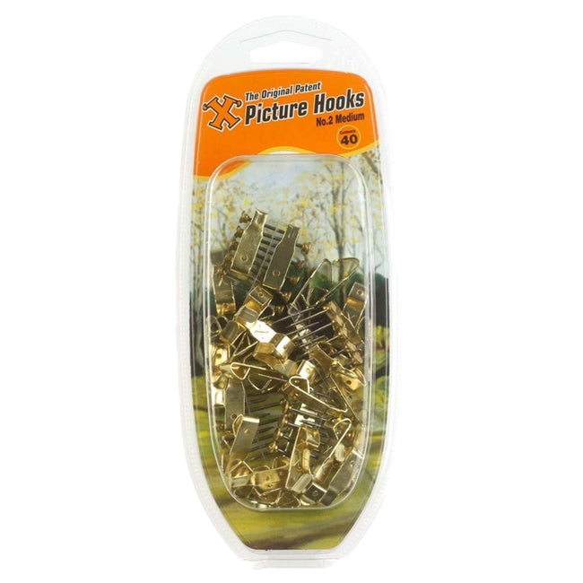 X-Hooks No.2 Medium Brass Plated Picture Hooks (Pack of 40)