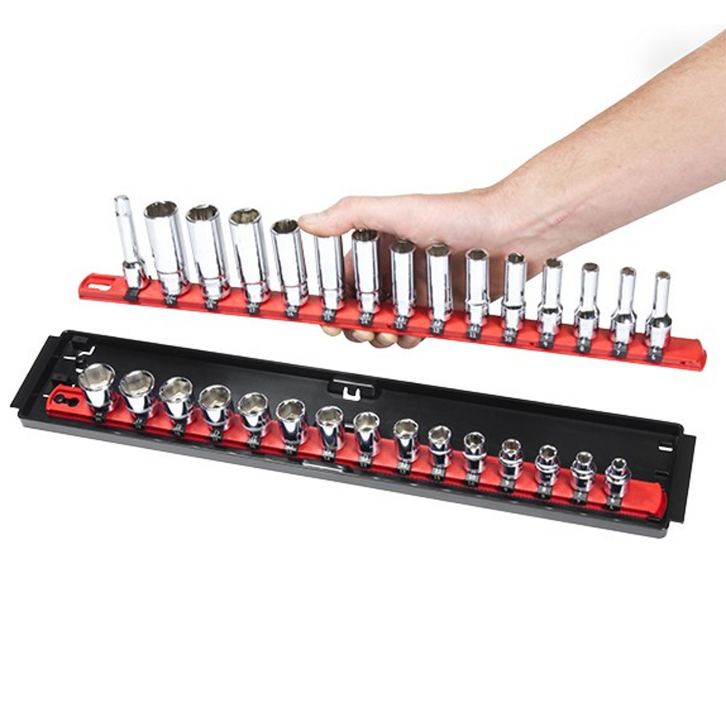 Ernst 2 Rail Twist Lock 1/2" Socket Boss® Storage Organiser Rail 18” Red