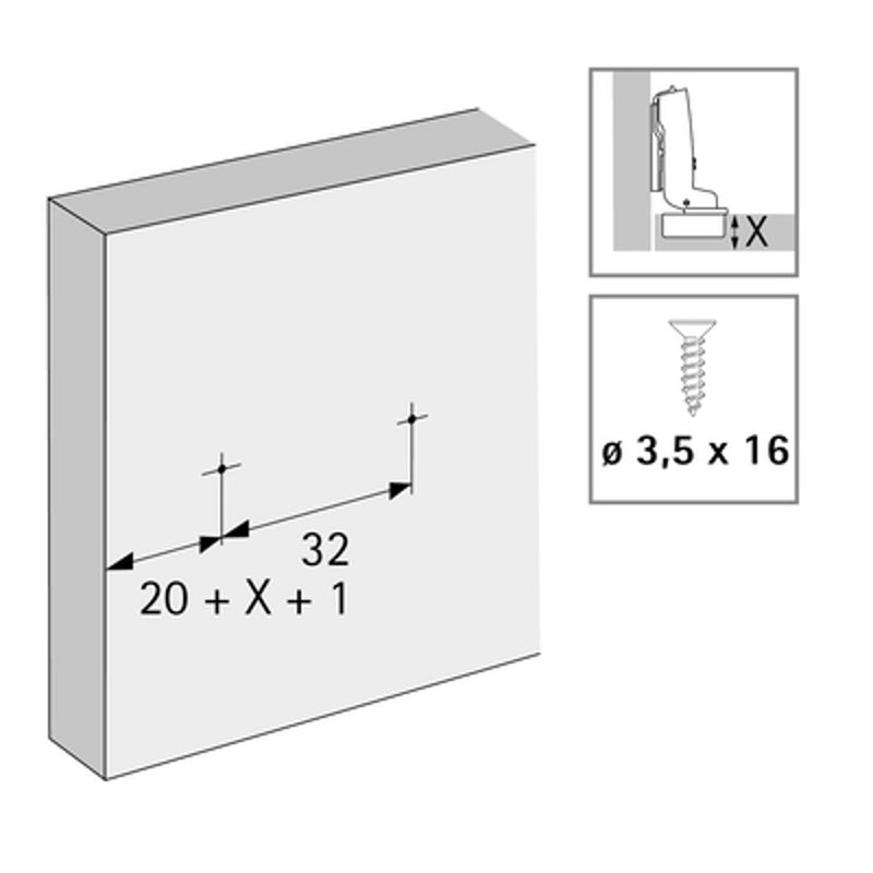Hettich 9088244 Linear Hinge Mounting Plate 0.5mm (Single)