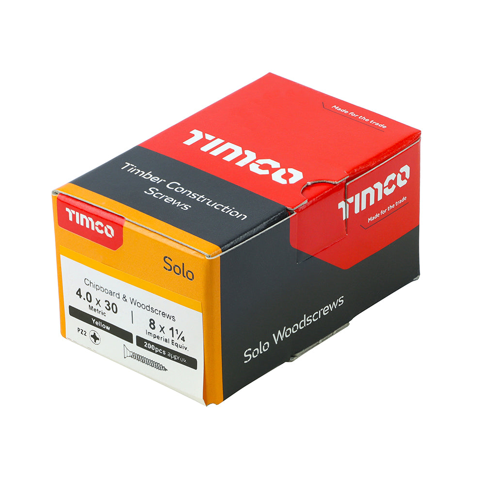 TimCo 4.0 x 30mm Yellow Wood Screw Pozi CS (200 Pack)