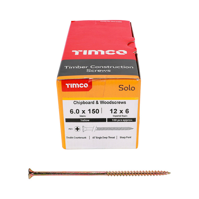TimCo 6.0 x 150mm Yellow Wood Screw Pozi CS (100 Pack)