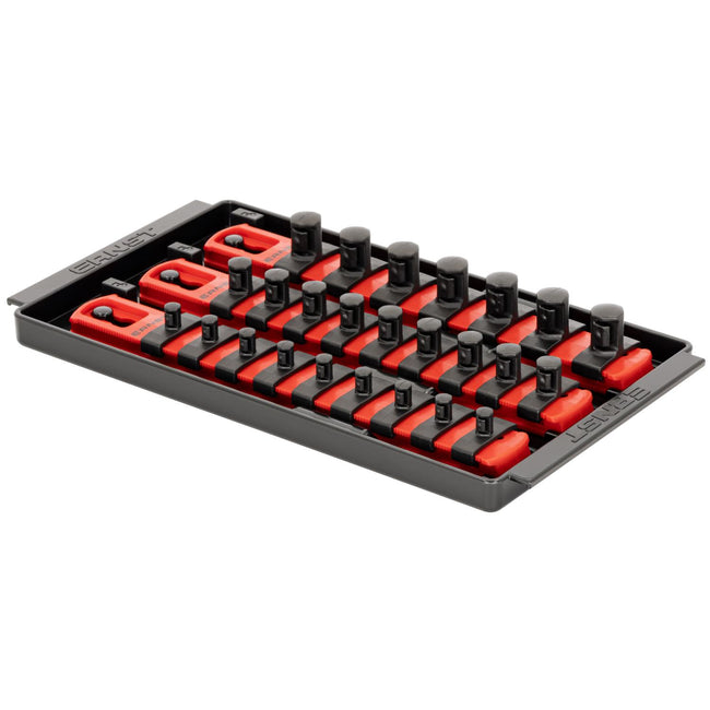 Ernst 8550 1/4", 3/8", 1/2" Socket Boss Storage Organiser 3-Rail Twist Lock 8" Red