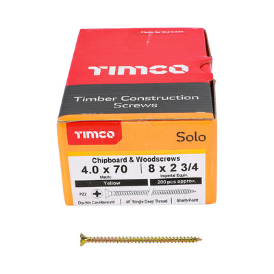 TimCo 4.0 x 70mm Yellow Wood Screw Pozi CS (200 Pack)
