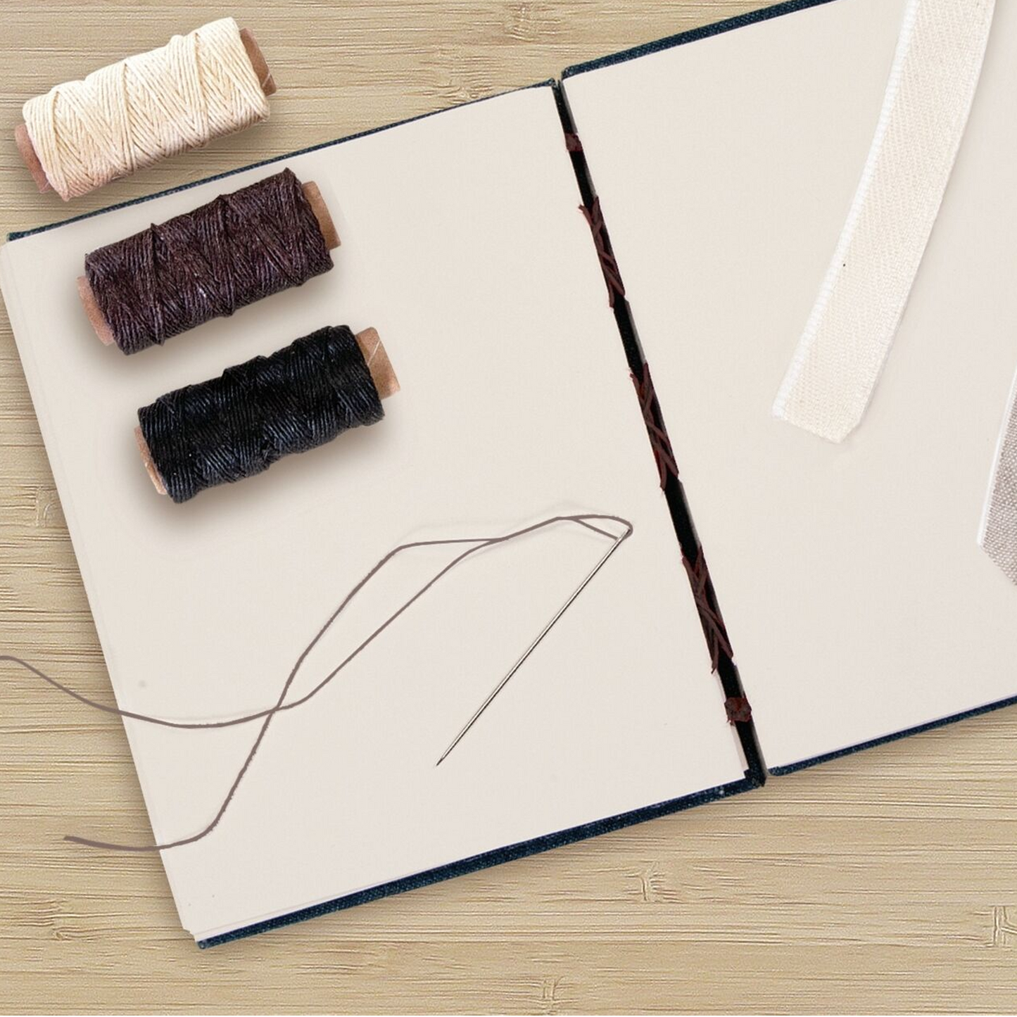 Books By Hand Natural Waxed Linen Thread 18m Natural Black & Brown for Sewing Bookbinding (3 Pack)