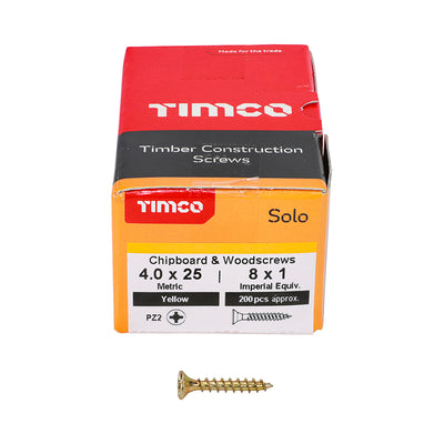 TimCo 4.0 x 25mm Yellow Wood Screw Pozi CS (200 Pack)