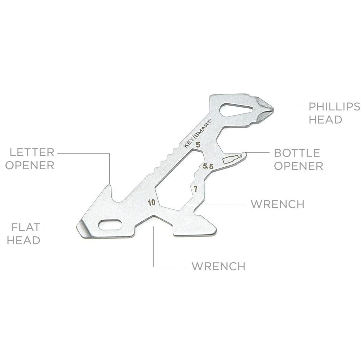 KeySmart Alltul Multi-tool Dino for Keyring or Wallet Stainless Steel