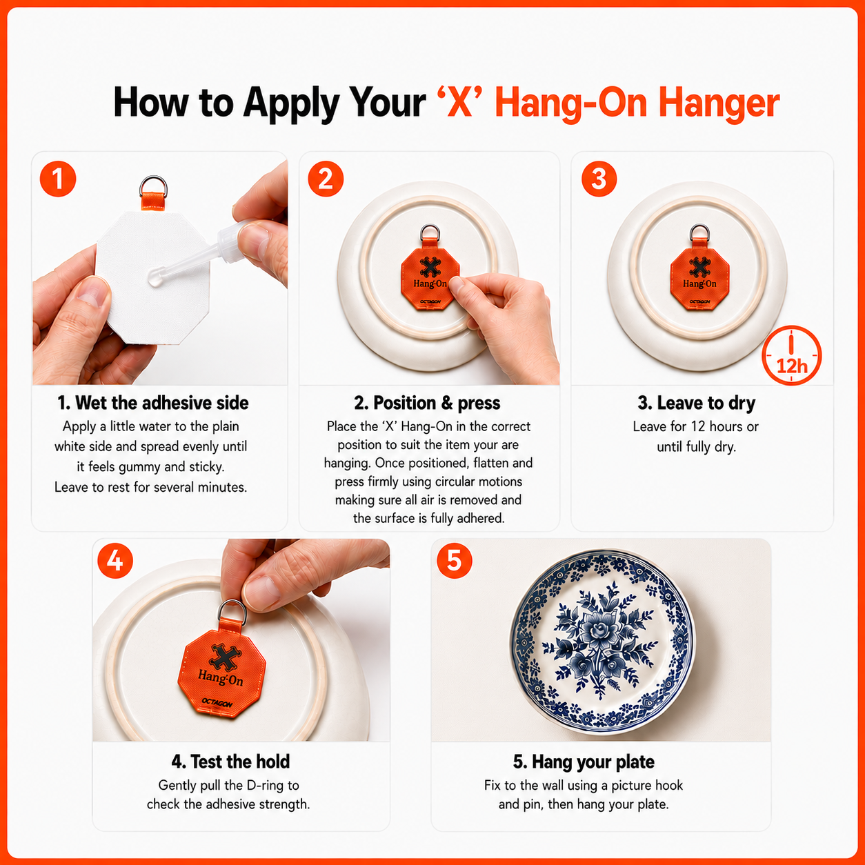 X Hang-On Adhesive Wall Plate Hanger 35mm (Pentagon)  For Plates, Pictures Etc
