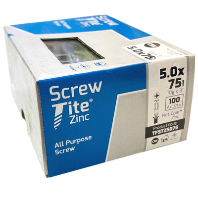 Screw-Tite Pozi Countersunk Zinc Plated Screws 5mm x 75mm 100 Pack