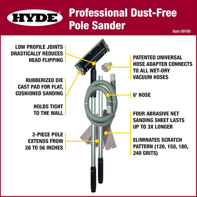 Hyde 09180 Dust-Free Vacuum Sander, Professional with Pole