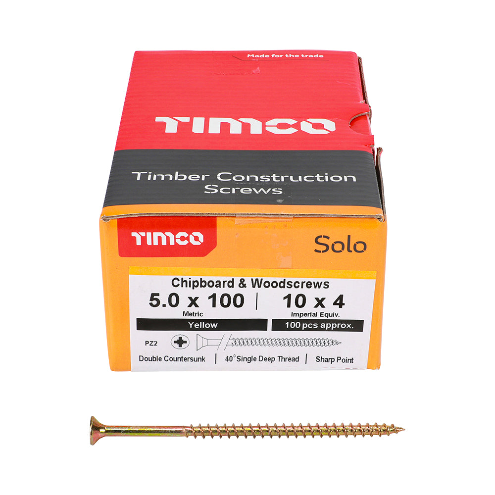 TimCo 5.0 x 100mm Yellow Wood Screw Pozi CS (100 Pack)