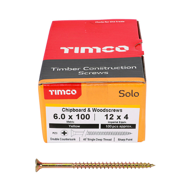 TimCo 6.0 x 100mm Yellow Wood Screw Pozi CS (100 Pack)
