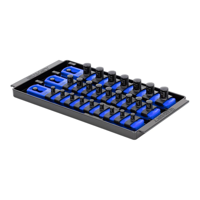 Ernst 8551 1/4", 3/8", 1/2" Socket Boss Storage Organiser 3-Rail Twist Lock 8" Blue