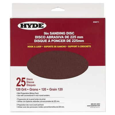 Hyde 9"/225mm Wall Sanding Discs Hook & Loop 120 Grit 25 Pack