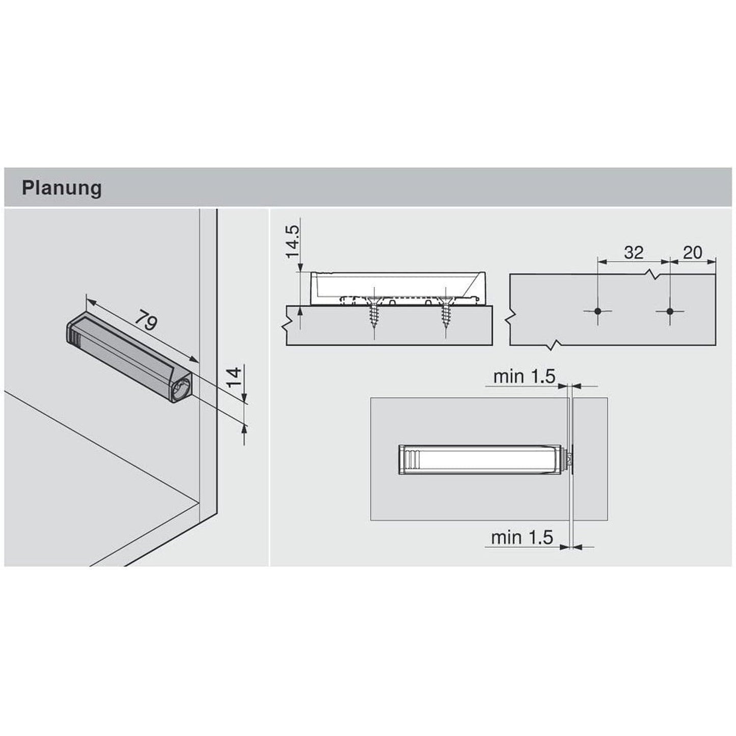 Blum 956A1004 Magnetic Push To Open Tip-On Set & Mounting Plate (Large Doors)
