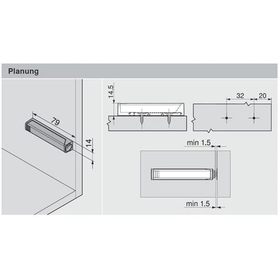 Blum 956A1004 Magnetic Push To Open Tip-On Set & Mounting Plate (Large Doors)