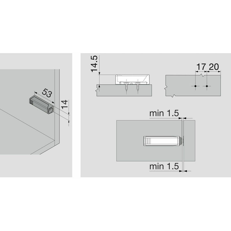 Blum 956.1004 Magnetic Push to Open Tip-On Set & Mounting Plate (Standard Doors)