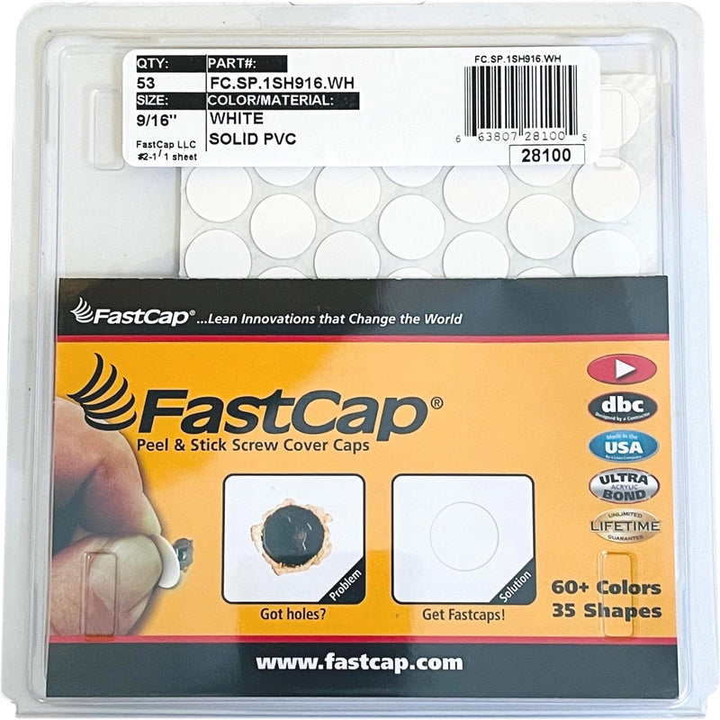 FastCap Peel & Stick White Screw Cover Caps PVC 14mm (9/16") x 53