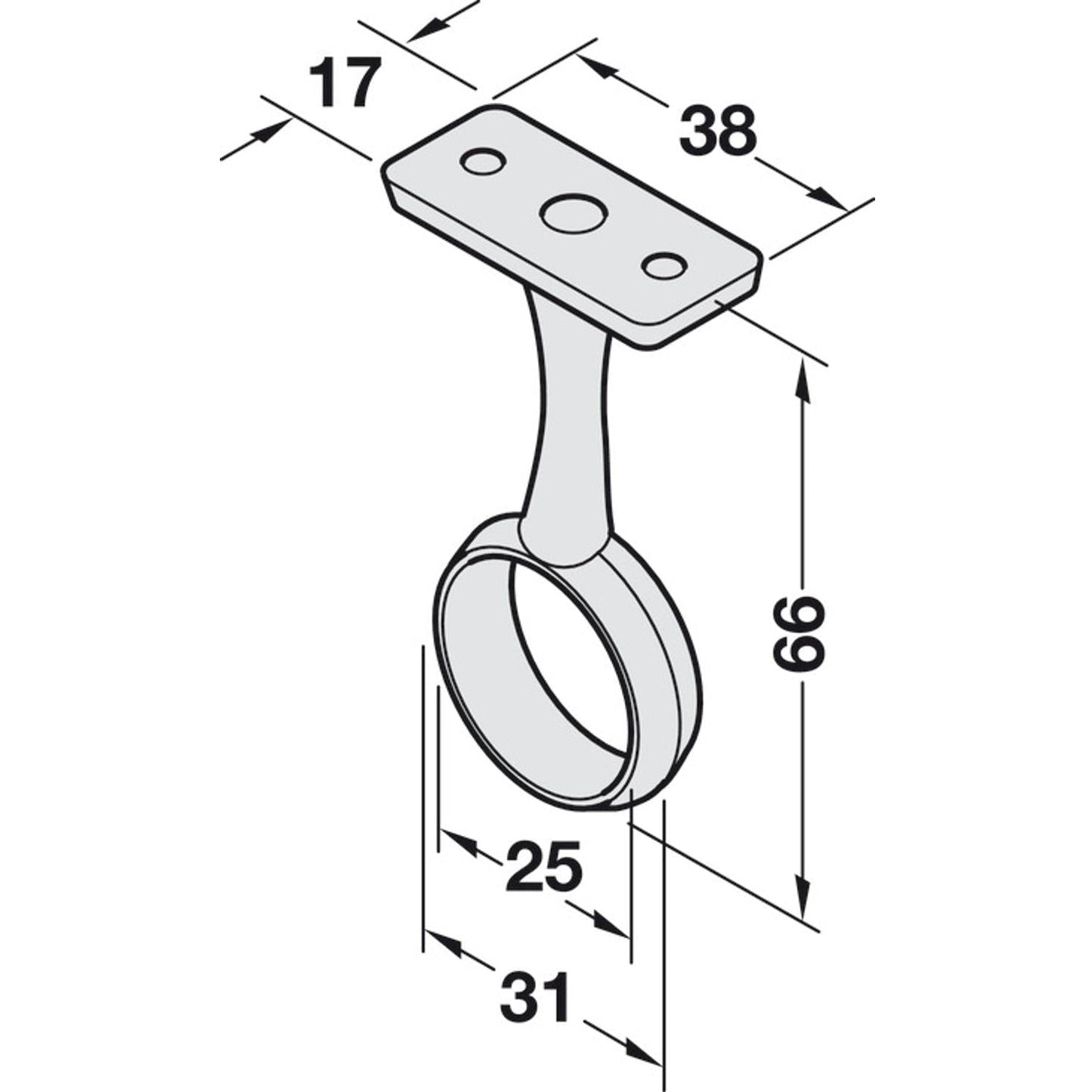 Hafele 25mm Wardrobe Rail Centre Support Chrome