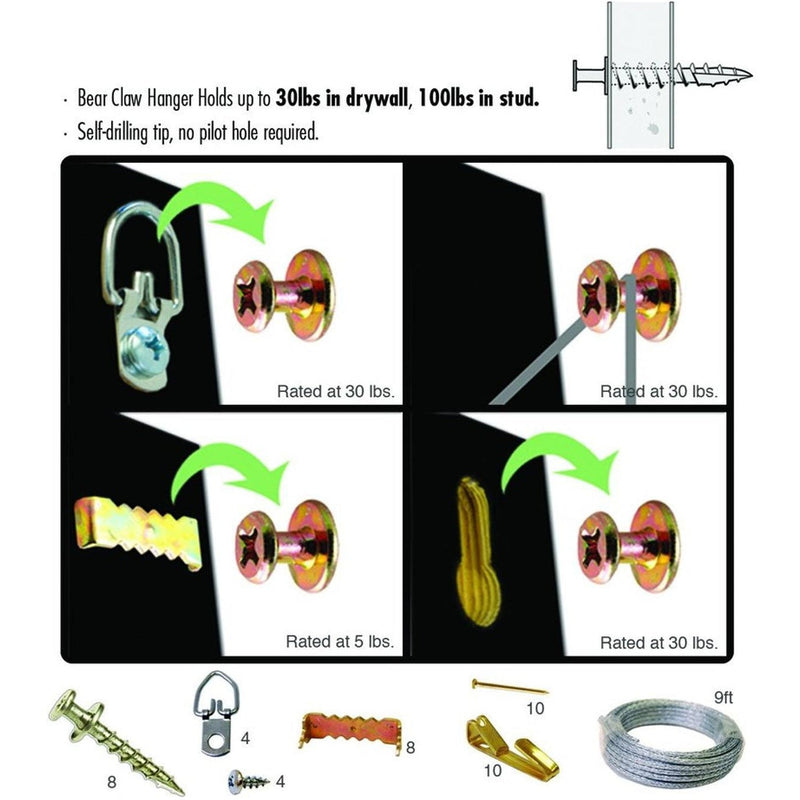 Hangman Picture Hanging Kit with Bearclaw Hangers & Hanging Wire