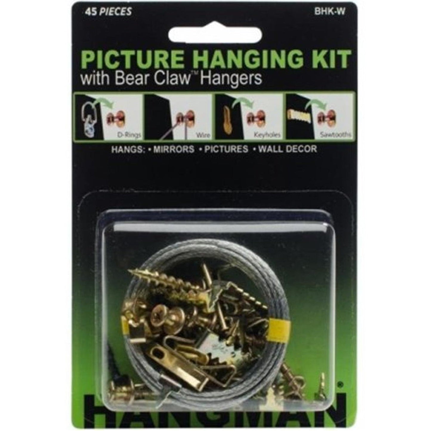 Hangman Picture Hanging Kit with Bearclaw Hangers & Hanging Wire