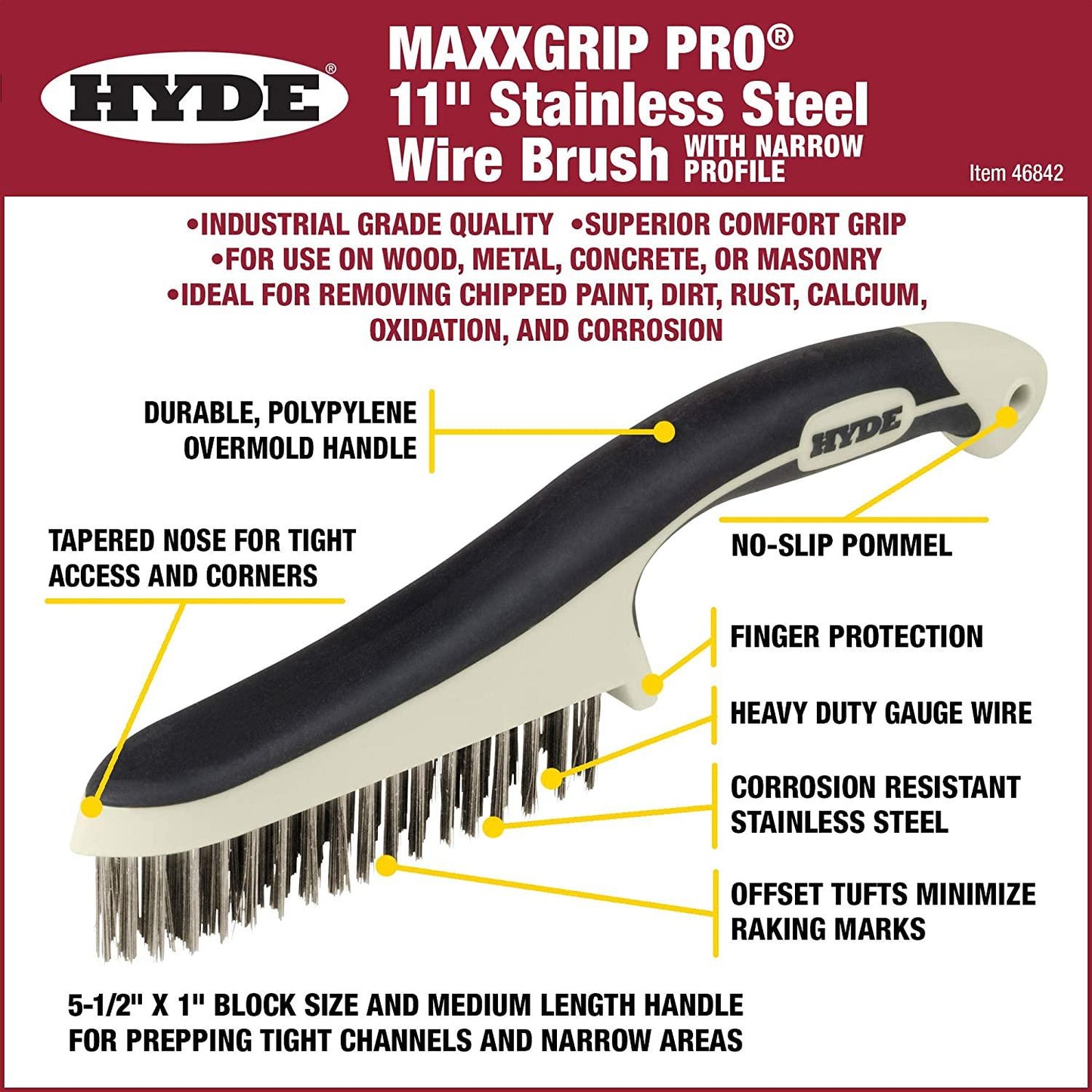 Hyde 46842 Maxxgrip Pro Stainless Steel Wire Brush 28cm (11")