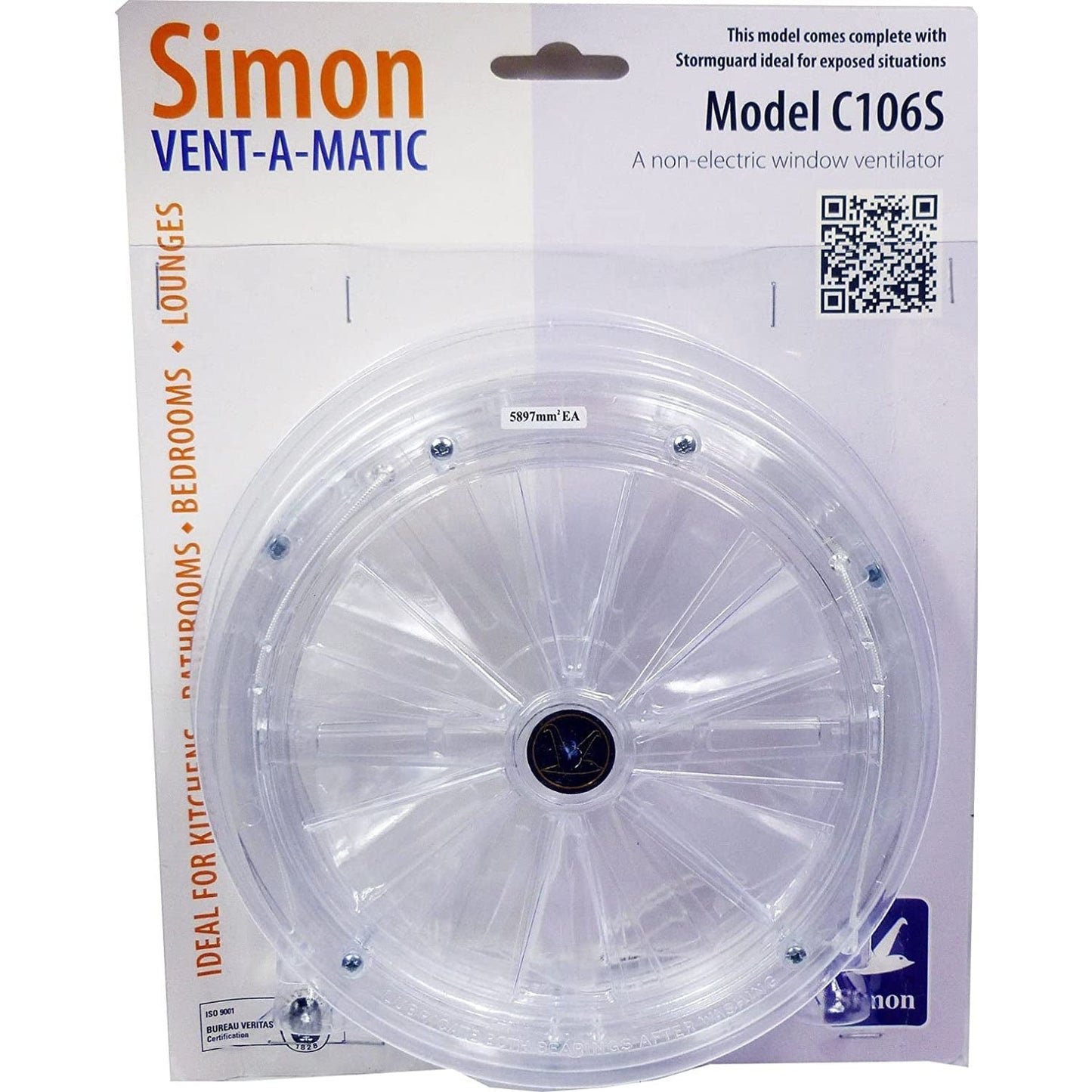 Simon Vent-A-Matic Cord Operated Window Fan & Stormguard 162mm Model 106S