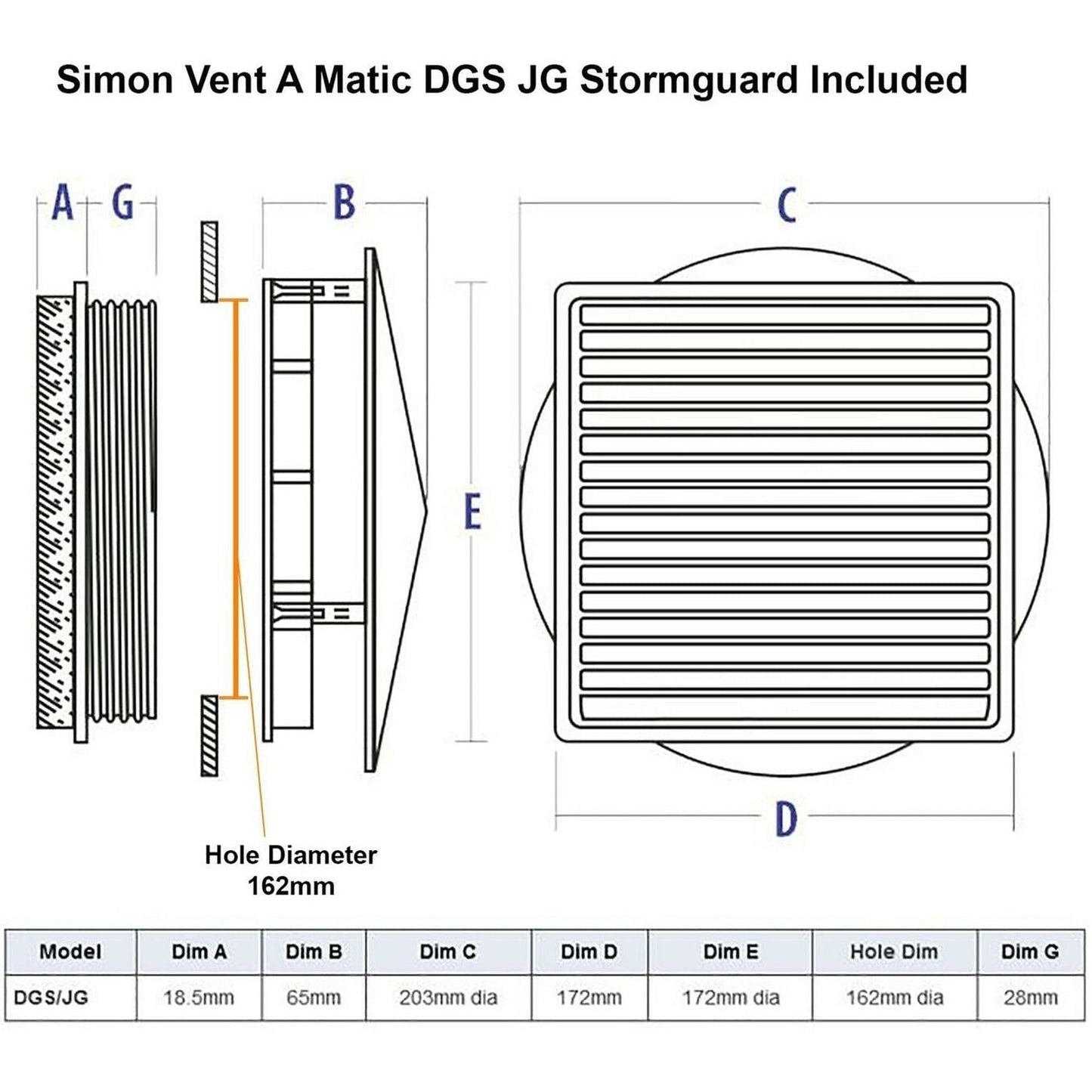 Simon Vent-A-Matic Double Glazing Static Window Fan Ventilator & Stormguard 162mm DGSJG