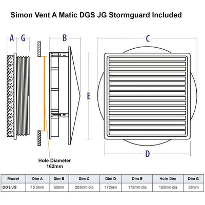 Simon Vent-A-Matic Double Glazing Static Window Fan Ventilator & Stormguard 162mm DGSJG