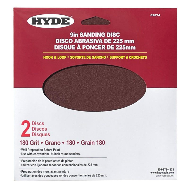 Hyde 9"/225mm Wall Sanding Discs Hook & Loop 180 Grit 2 Pack