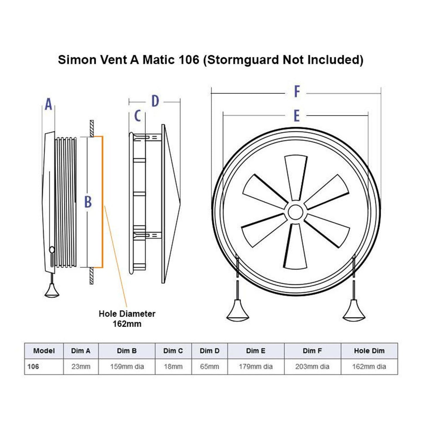 Simon Vent-A-Matic Rotary Window Fan 162mm Model 106 Cord Operated