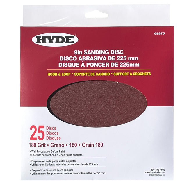 Hyde 9"/225mm Wall Sanding Discs Hook & Loop 180 Grit 25 Pack
